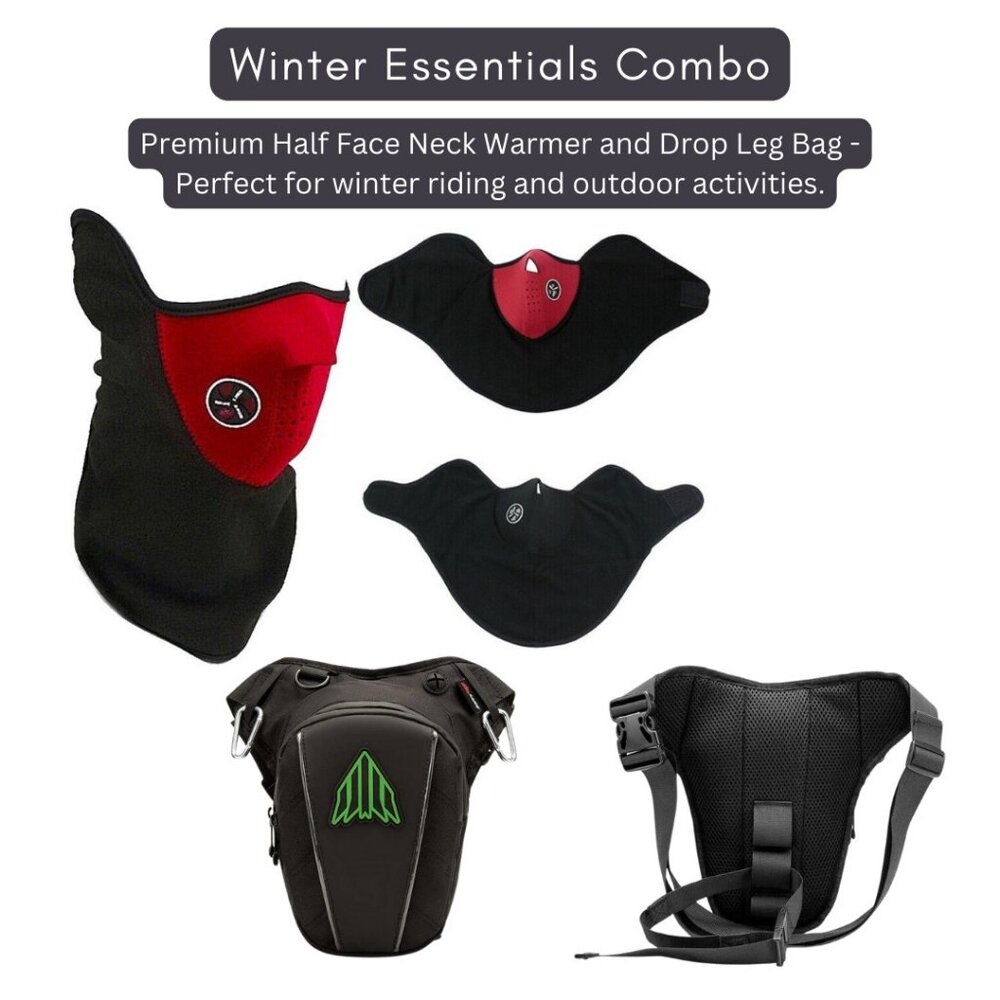 Half Face Neck Warmer Gaiter Mask &  Leg Bag Waterproof Thigh Pouch Pack1 Combo